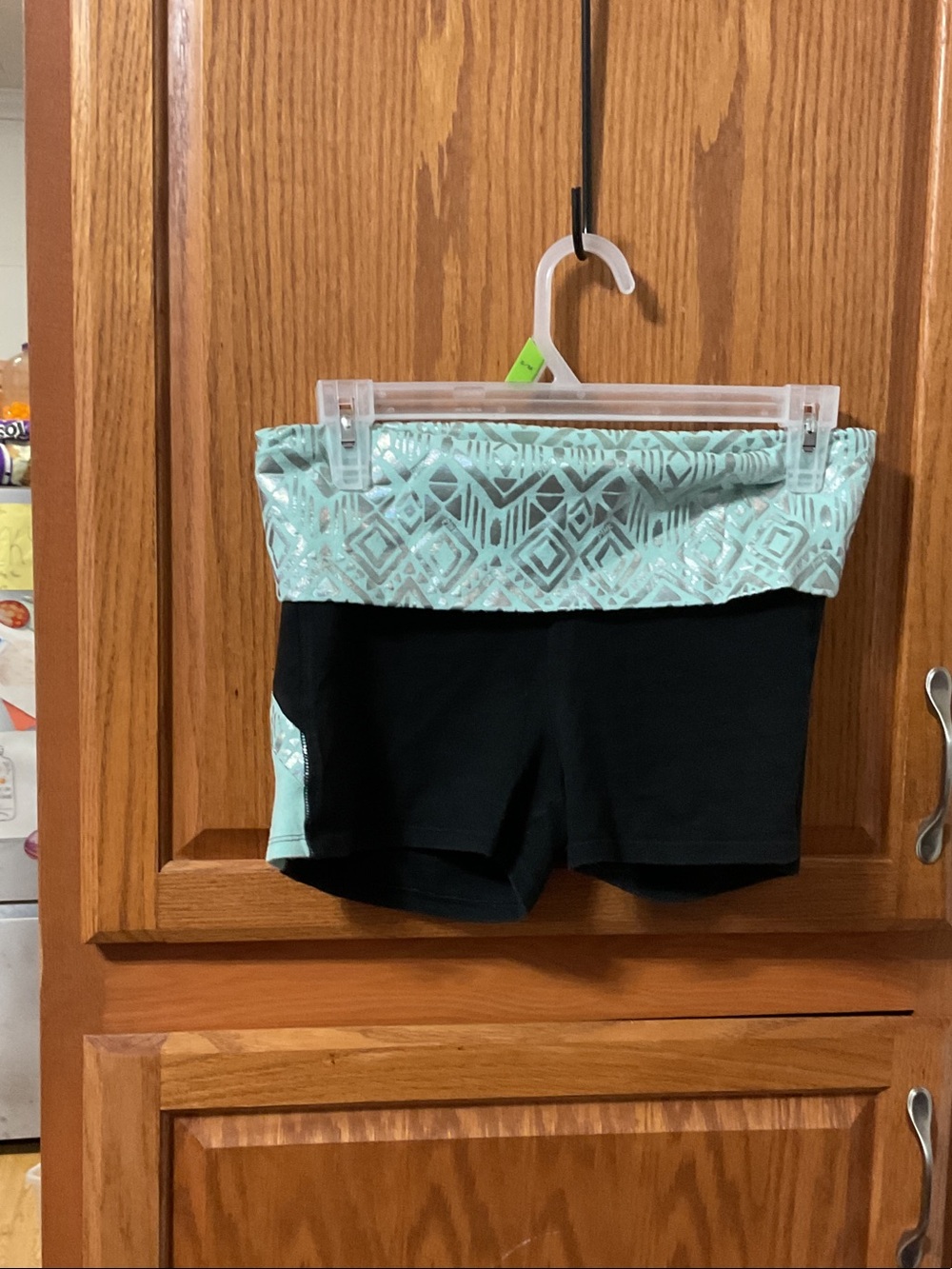 PINK Victoria's Secret Black  Yoga Shorts with Mint Foldover Waist size small